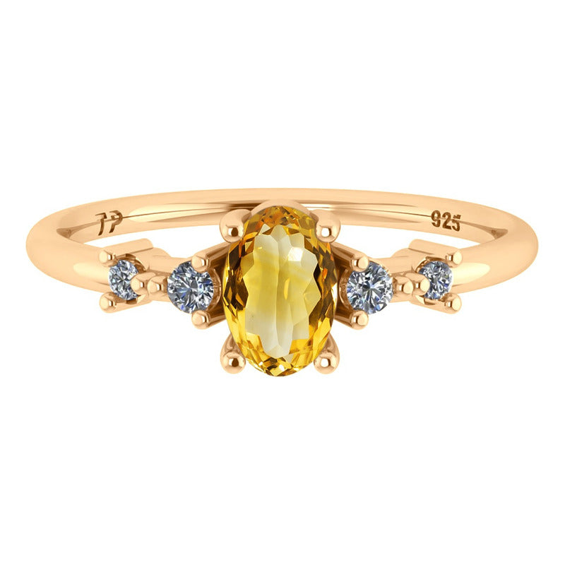 Anel London De Prata 925 Dourada Ouro 18k - Citrino