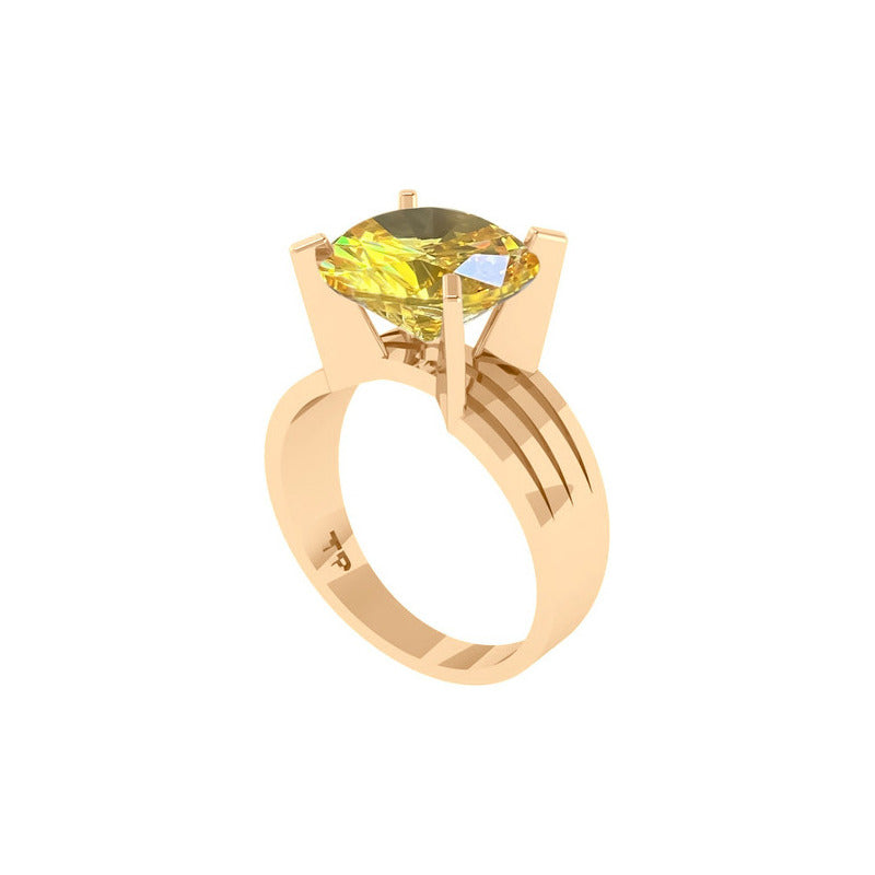 Anel Solitário Prata 925 Dourada 18k - Citrino Grande
