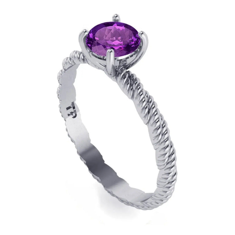 Anel Solitário Prata 925 Torcido Roxo - Exclusivo
