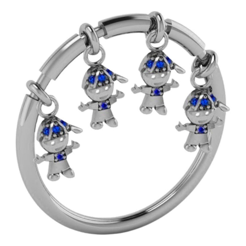 Anel Prata 925 Família Pingentes Exclusivos : 4 Meninos