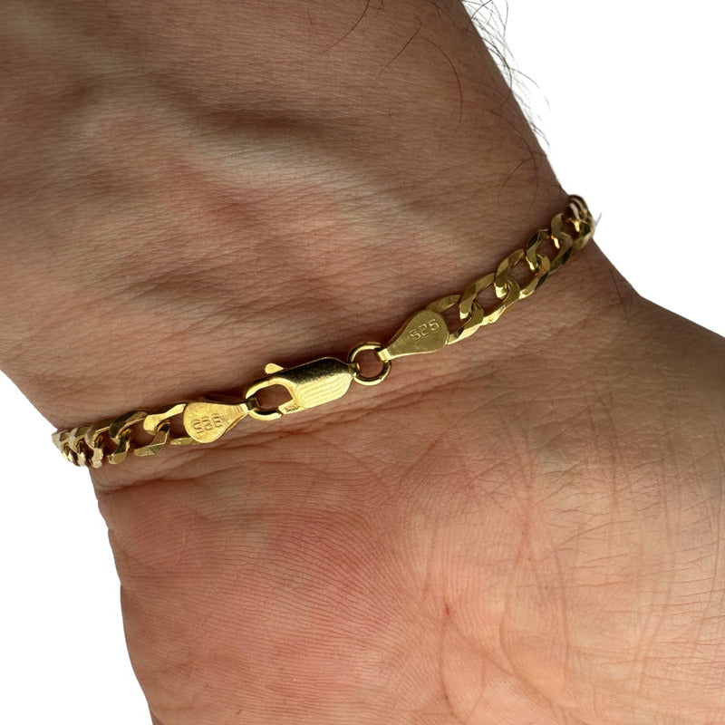 Pulseira Prata 925 Dourada 18k Grumet Maciça - 5mm