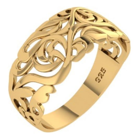 Anel Bombê Filigrana Prata 925 Dourada 18k - Exclusivo