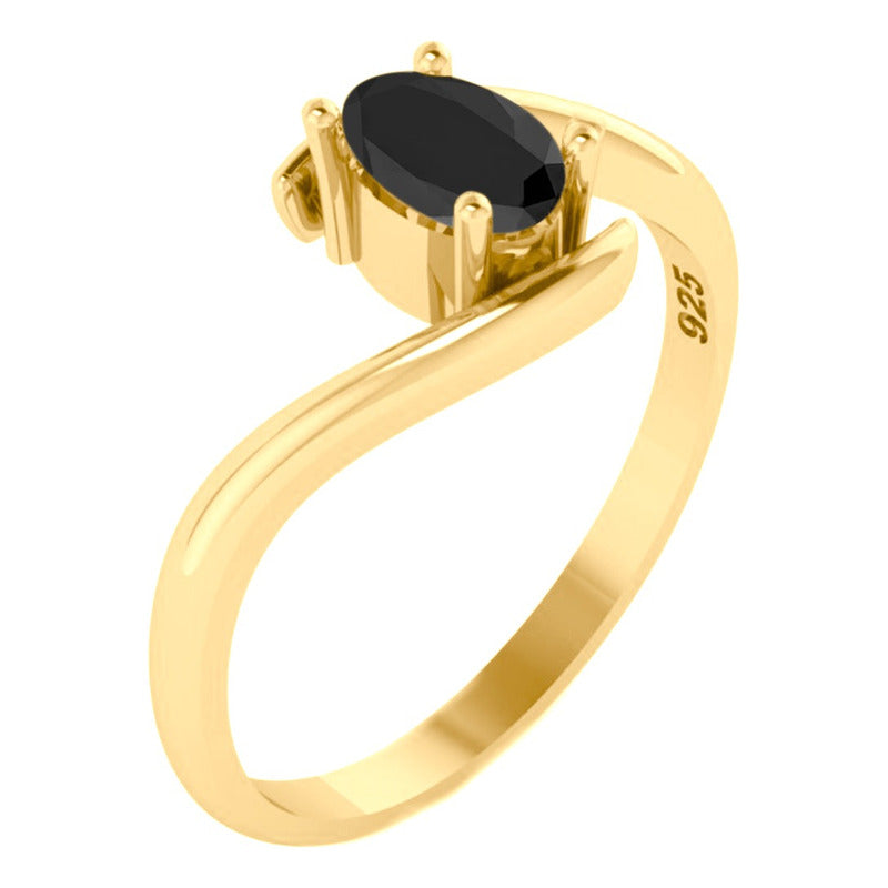 Anel Miami Prata 925 Dourada Ouro 18k - Black Ônix