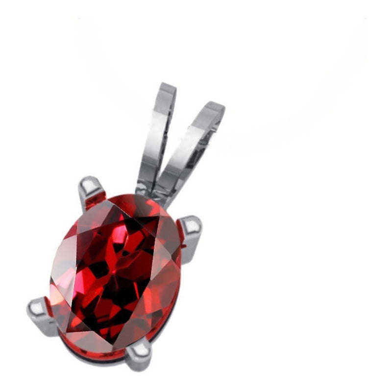 Pingente Prata 925 Oval Granada 6x8mm - Exclusivo