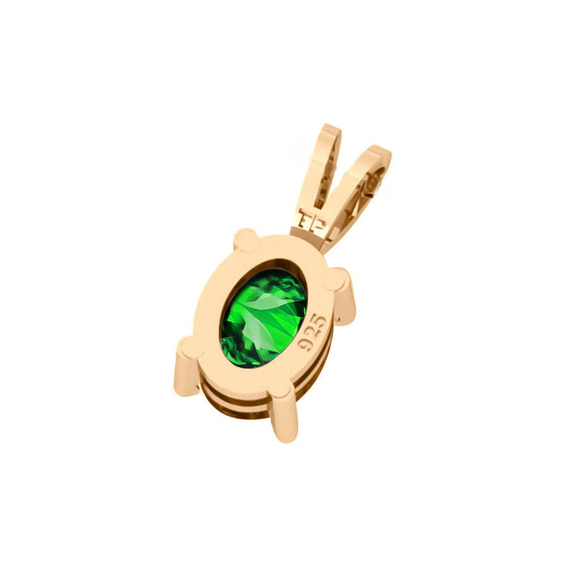 Pingente Oval Prata 925 Dourada 18k - Esmeralda