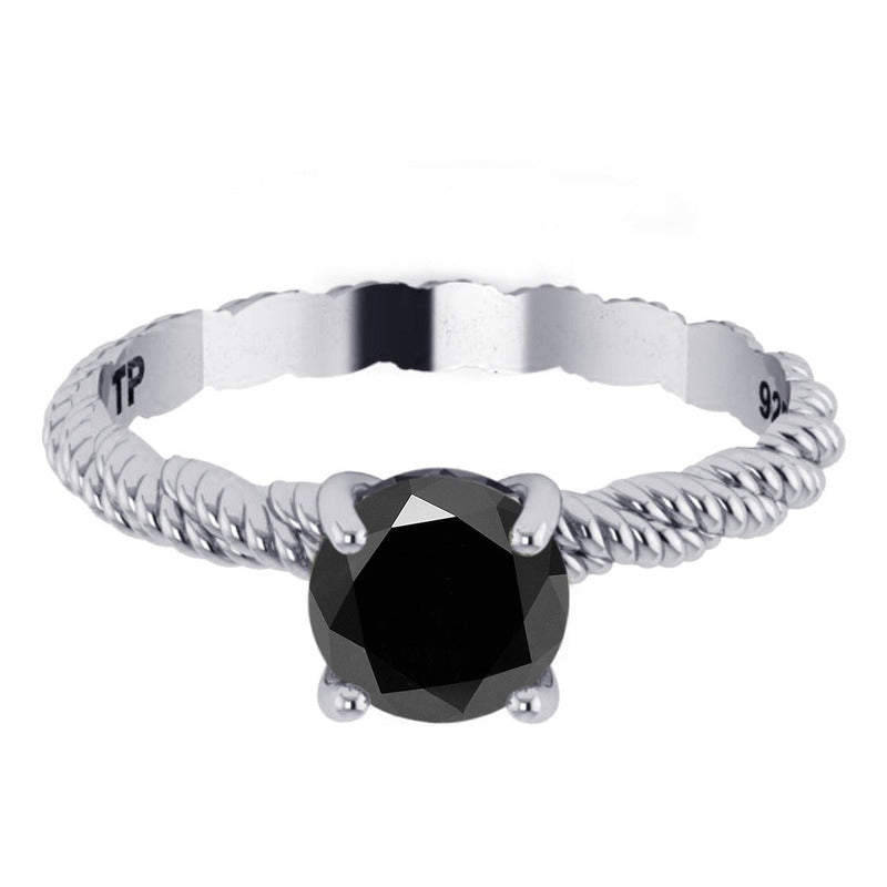 Anel Solitário Black Onix De Pura Prata 925 Torcido - Exclusivo- Compre Joias Direto Da Fábrica E Economize Dinheiro
