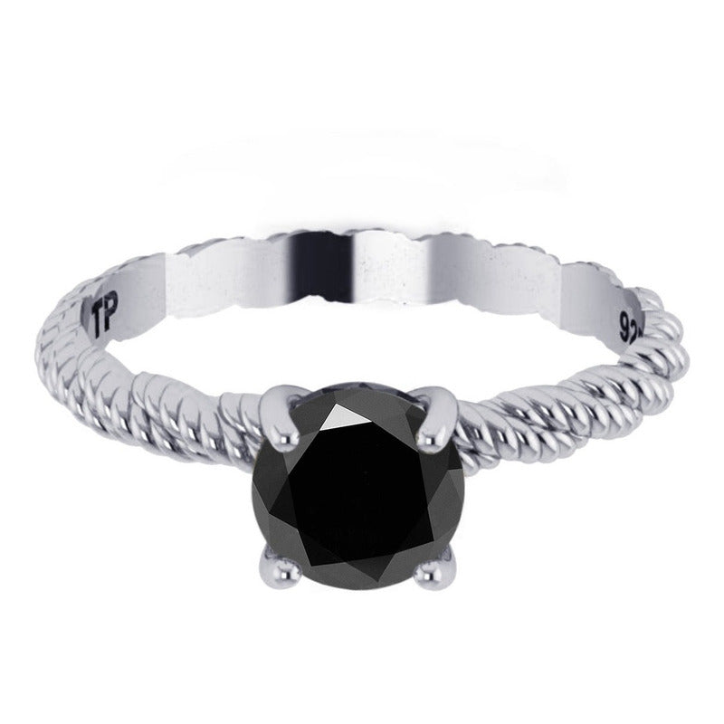 Anel Solitário Black Onix De Pura Prata 925 Torcido - Exclusivo- Compre Joias Direto Da Fábrica E Economize Dinheiro