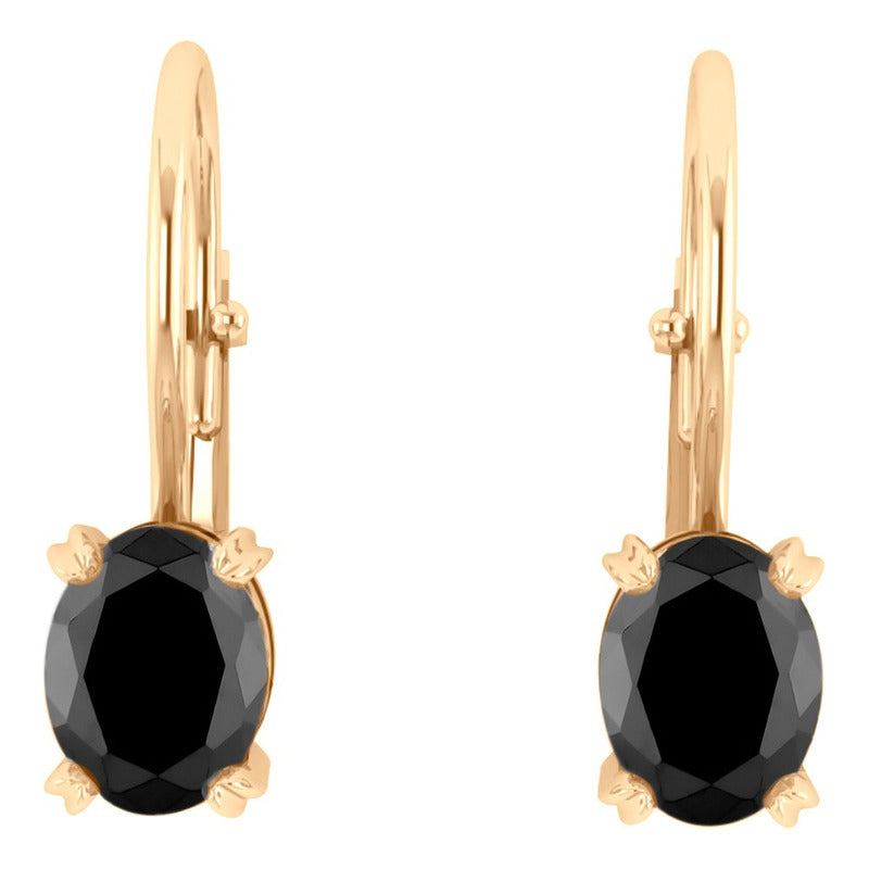 Brinco Trava Pura Prata 925 Dourada 18k - Black Ônix Oval