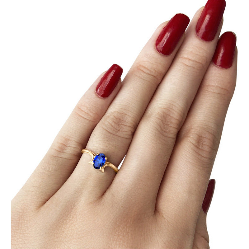 Anel Roma Solitário Prata 925 Dourada Ouro 18k - Safira