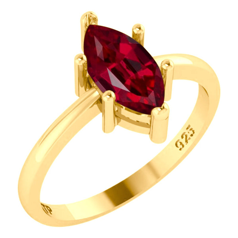 Anel Navete Prata 925 Dourada Ouro 18k - Granada