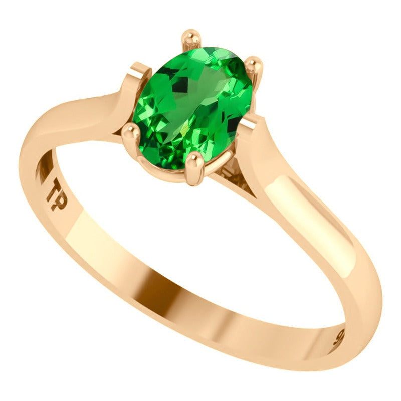 Kit Anel E Brinco Oval Prata 925 Dourada 18k - Esmeralda