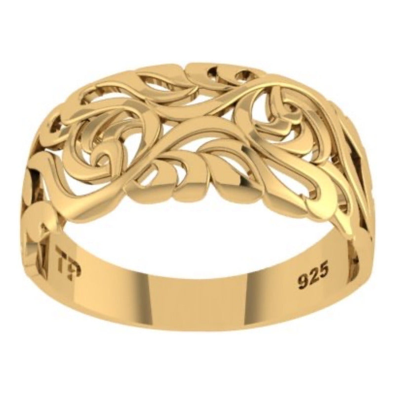 Anel Bombê Filigrana Prata 925 Dourada 18k - Exclusivo