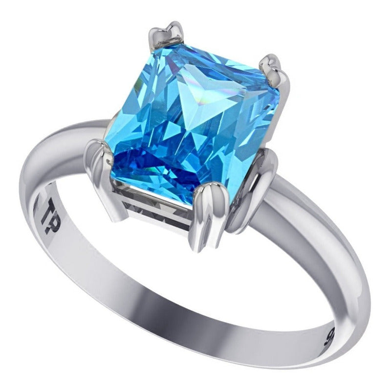 Anel Vintage Topázio Azul Pura Prata 925 - Feminino