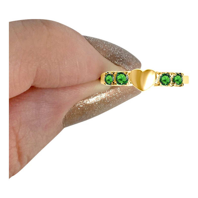 Solid Heart Ring 925 Silver Gold 18k Gold - Emerald