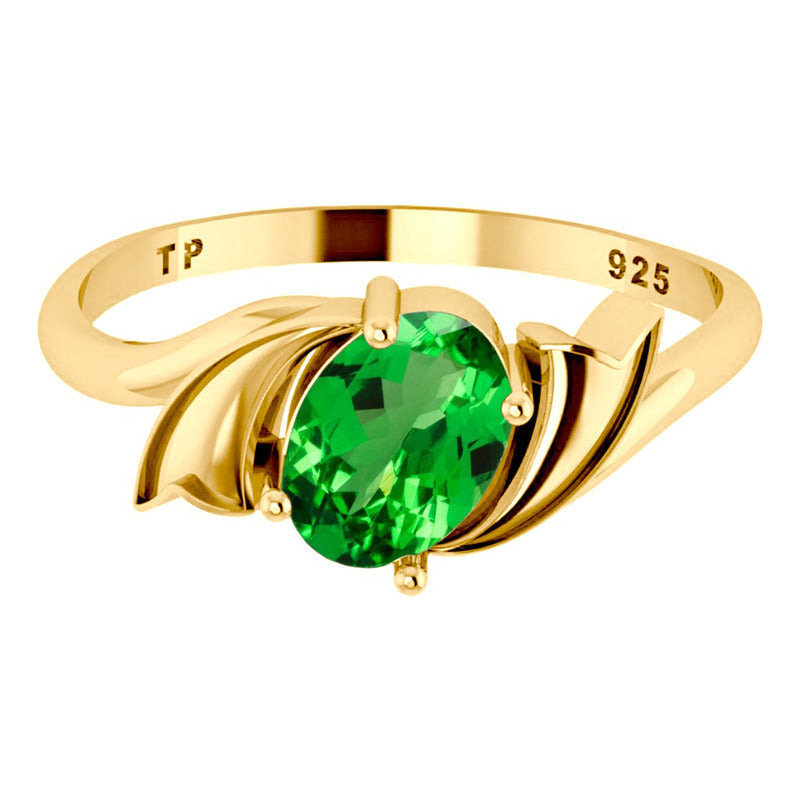 Anel Wings Prata 925 Dourada Ouro 18k - Esmeralda Oval