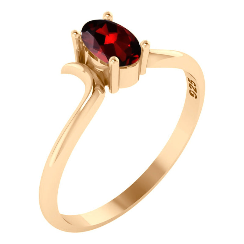 Anel Roma Solitário Prata 925 Dourada Ouro 18k - Granada