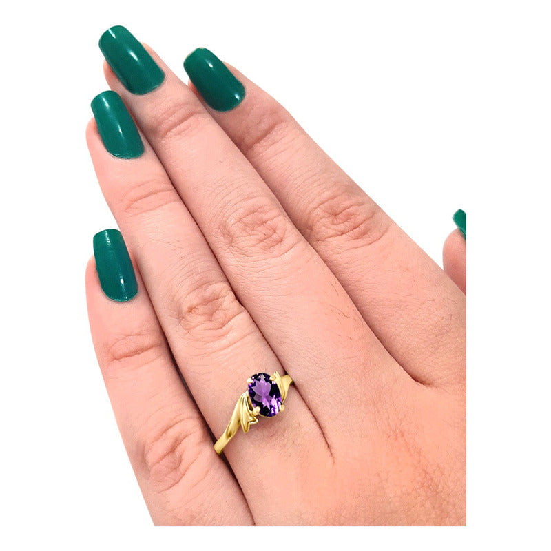 Anel Wings Prata 925 Dourada Ouro 18k - Ametista Oval