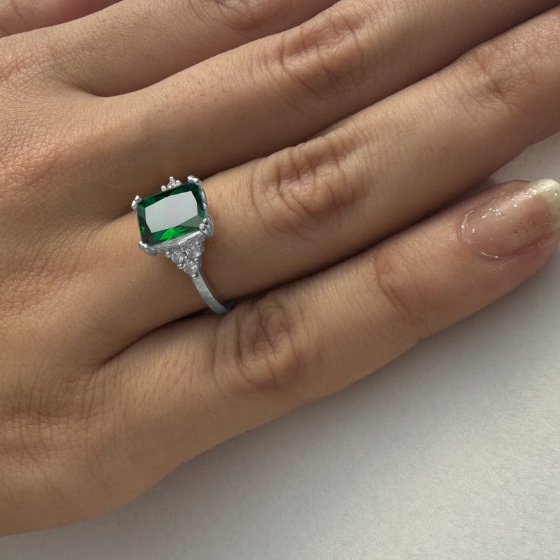 Anel Vintage Clássico Esmeralda Pura Prata 925 - Feminino