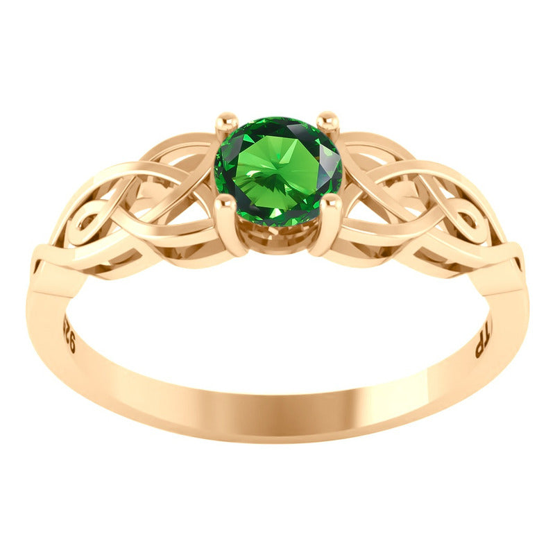 Anel Solitário Celta Knot Prata 925 Dourada 18k - Esmeralda