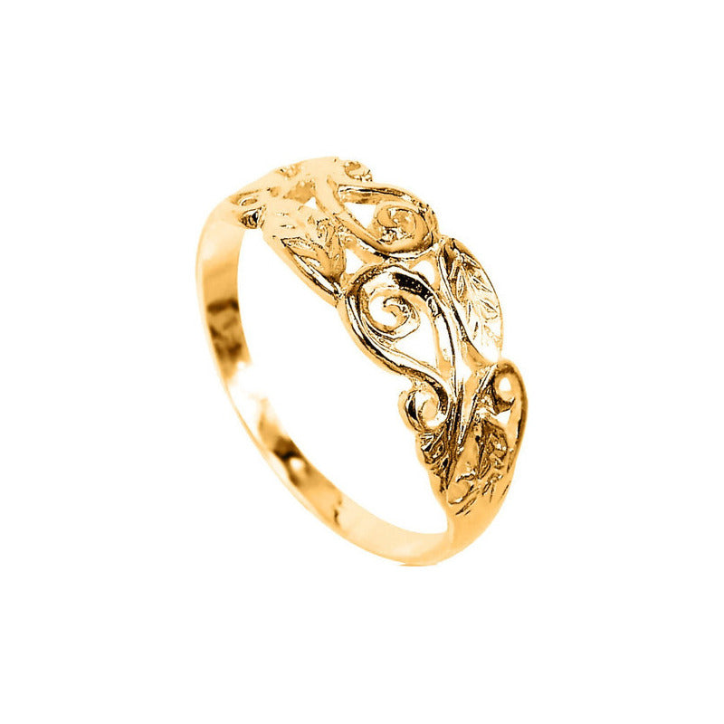 Anel Filigrana Pura Prata 925 Dourado 18k - Folhas