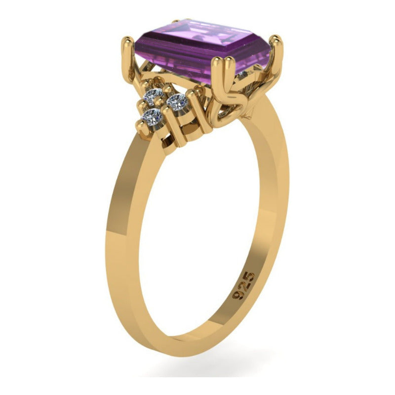 Anel Vintage Clássico Prata 925 Dourada Ouro 18k Ametista