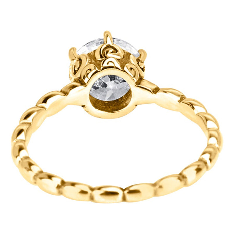 Anel Solitário Vintage Prata 925 Dourada Ouro 18k - Zircônia