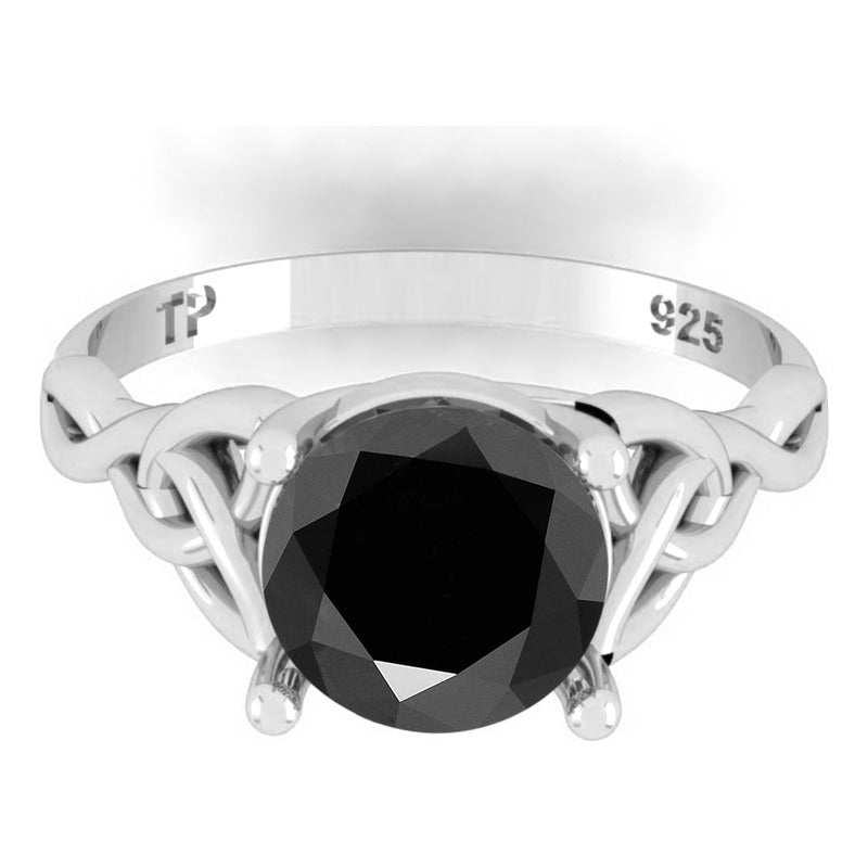 Anel Prata 925 Celta Knot Trinity Black Onix - Feminino