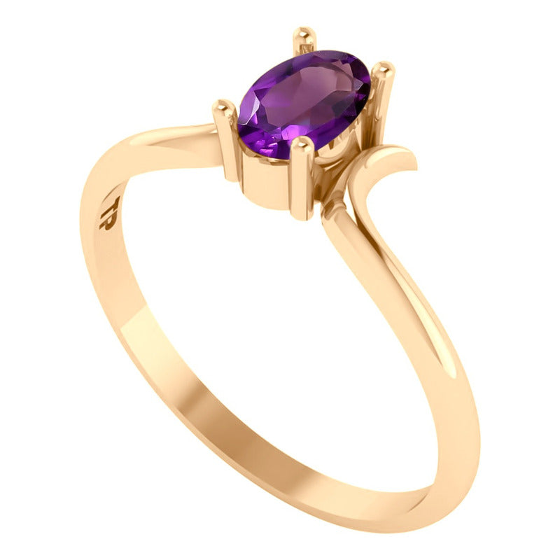 Anel Roma Solitário Prata 925 Dourada Ouro 18k - Ametista