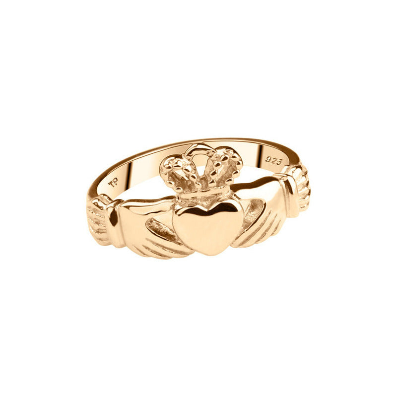 Anel Claddagh Clássico Prata 925 Dourada 18k- Unissex