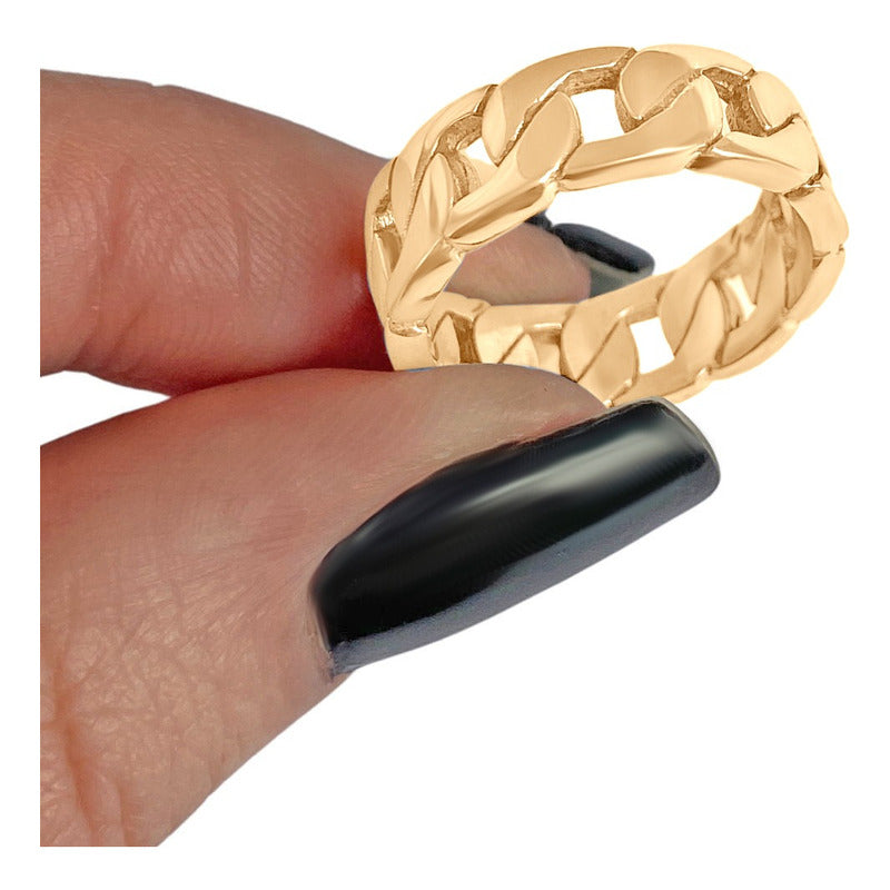 Anel Elos De Corrente Prata 925 Dourada Ouro 18k