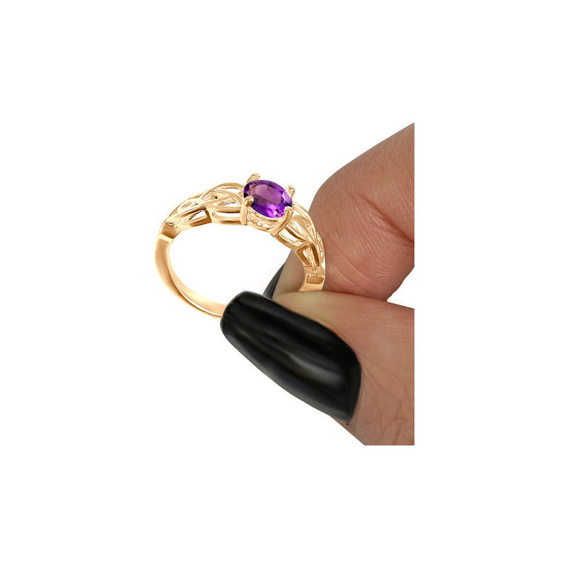 Anel Solitário Celta Knot Prata 925 Dourada 18k - Ametista