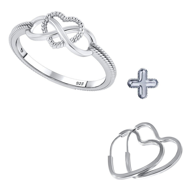 Kit de Anillo Infinito y Aro Corazón en Plata 925 - Mejor Precio