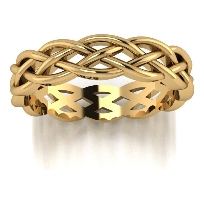 Anillo celta trenzado infinito de plata 925 bañado en oro de 18 quilates