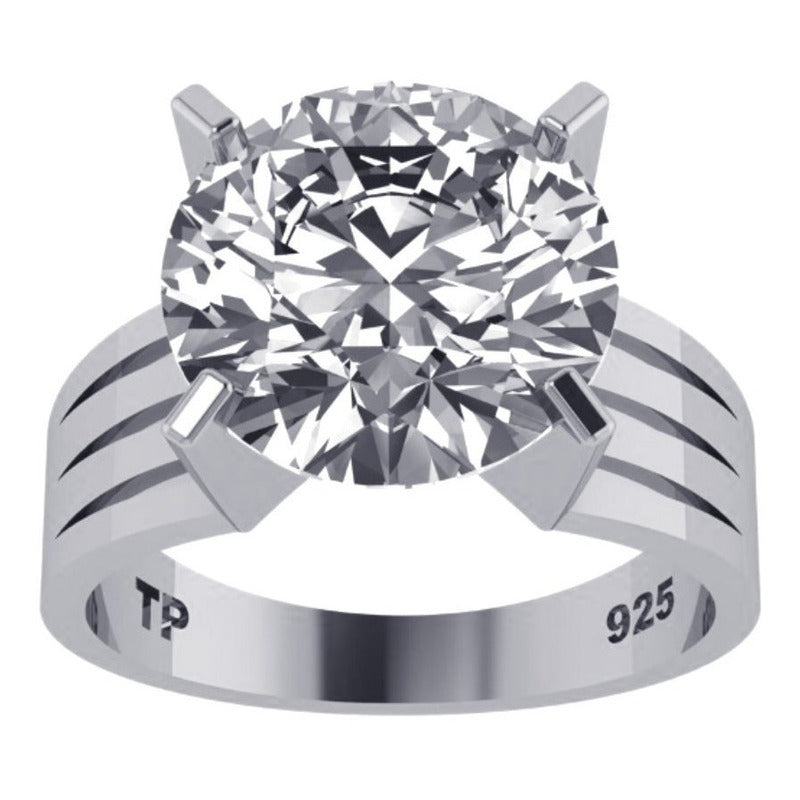 Anel Solitário Zirconia Grande Pura Prata 925 - Exclusivo