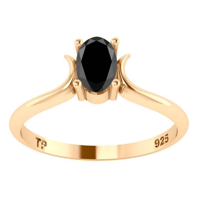 Anel Roma Solitário Prata 925 Dourada Ouro 18k- Black Onix