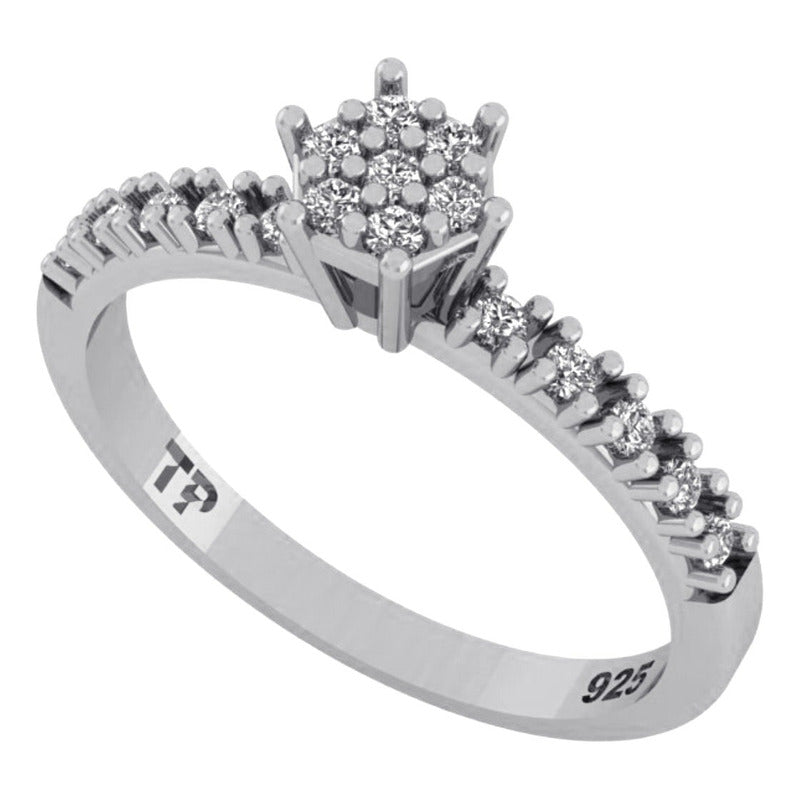 Shower Ring with Zirconias Studded in 925 Silver - Women's