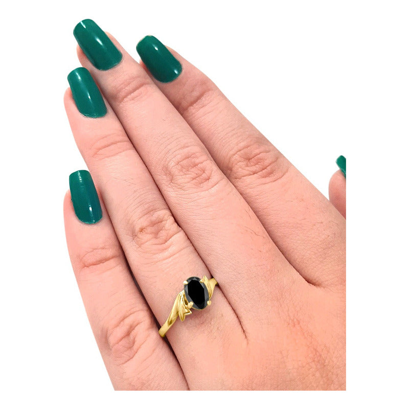 Anel Wings Prata 925 Dourada Ouro 18k - Black Ônix Oval
