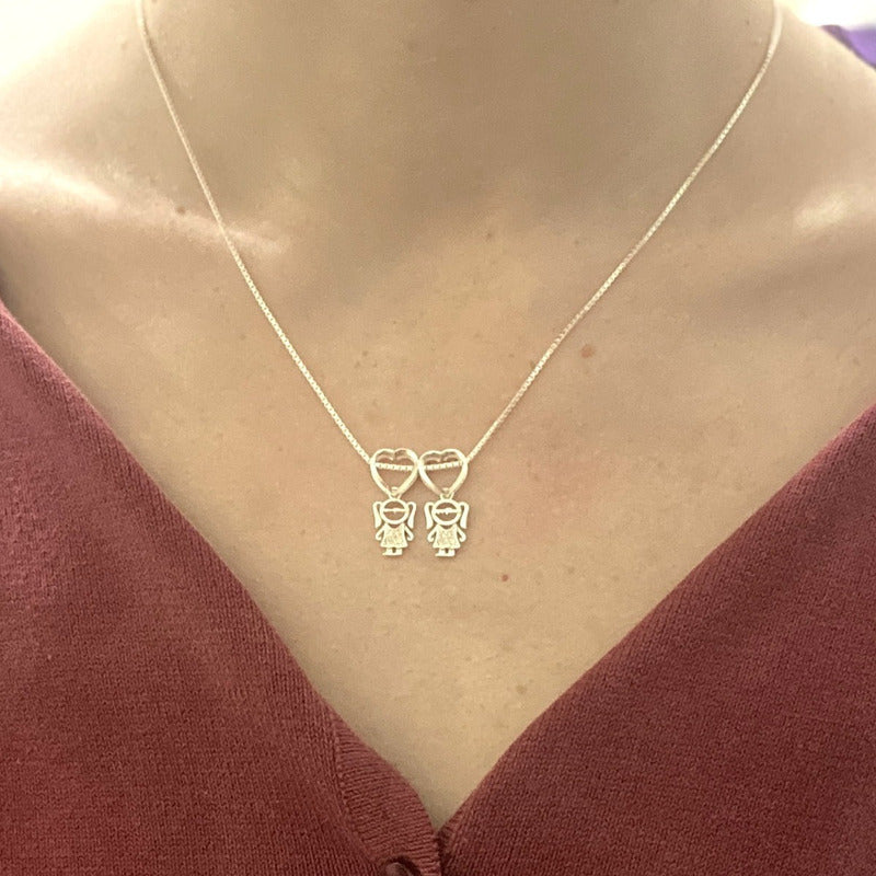 Colar Pura Prata 925 Canga 2 Meninas - Exclusivo