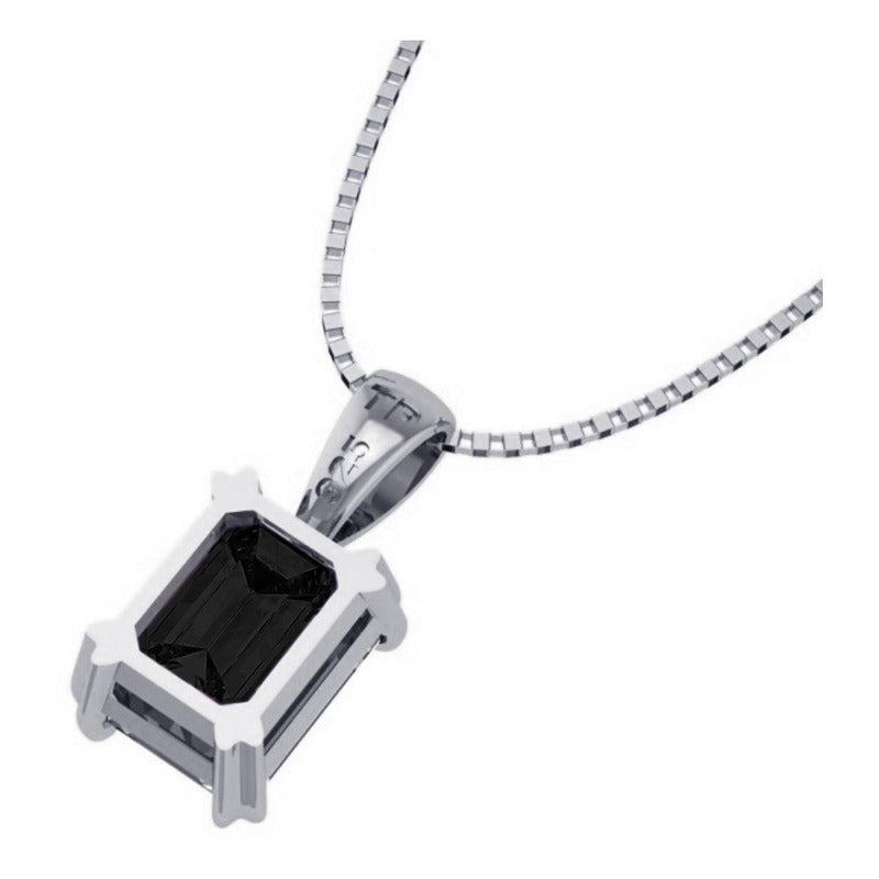 Colar Prata 925 Retangular Black Onix Natural - Exclusivo