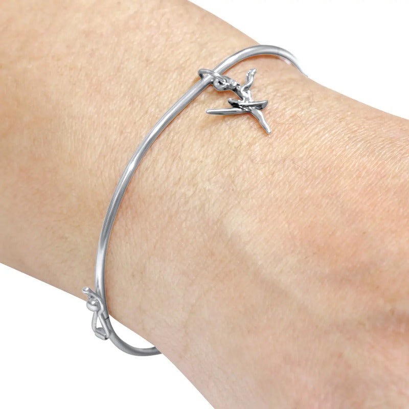 Pulseira Bracelete Rígido Prata 925 - Pingente Bailarina 19 Cm