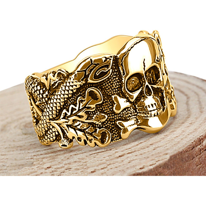 Anel Masculino Caveira Cobra Prata 925 Dourada Ouro 18k