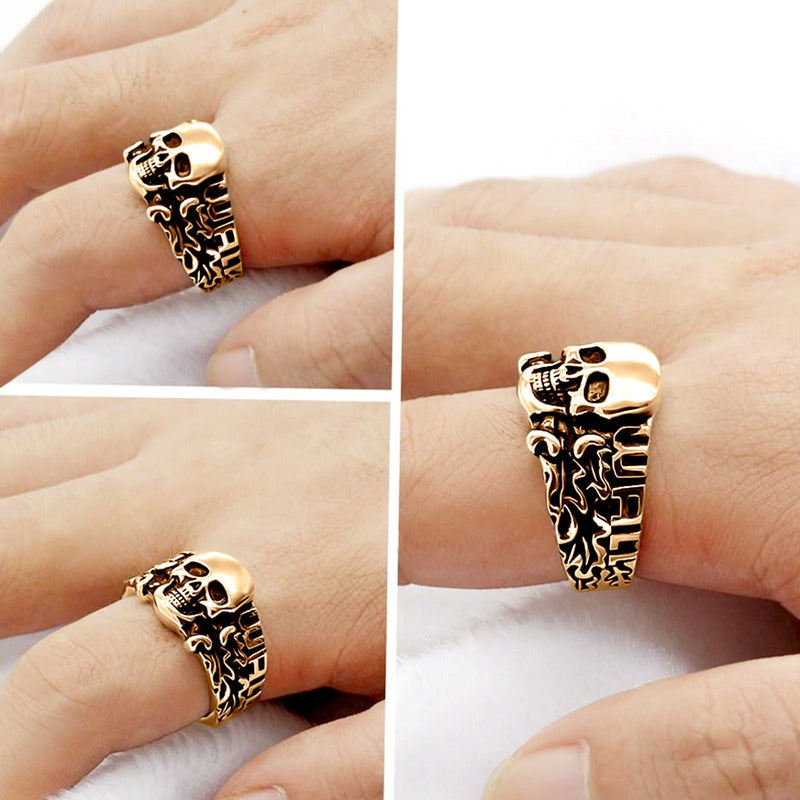 Anel Caveira Pura Prata 925 Dourada Ouro 18k