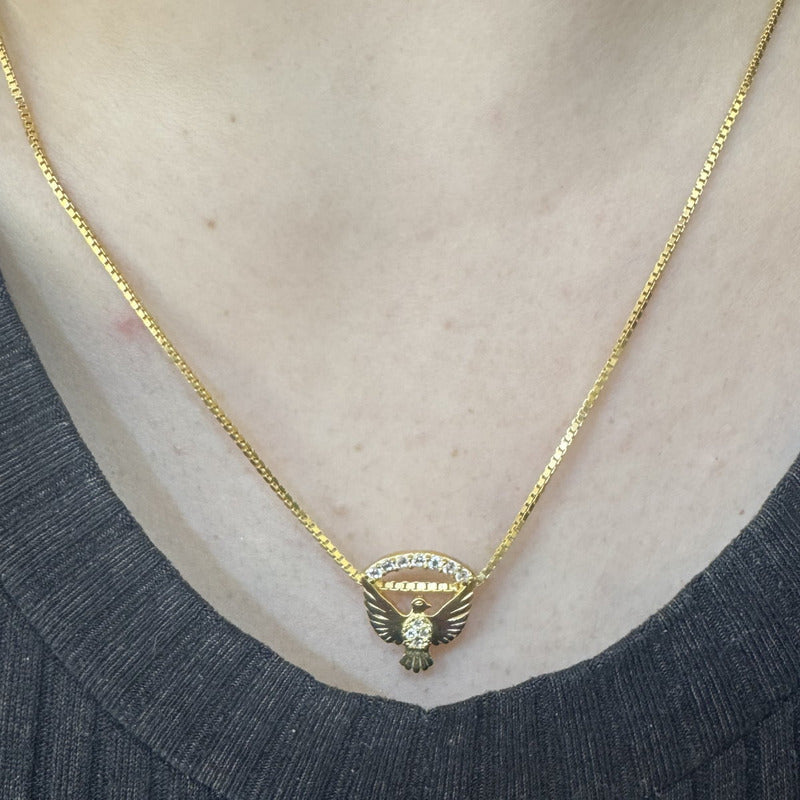 Colar Zircônia Prata 925 Dourada 18k Espirito Santo