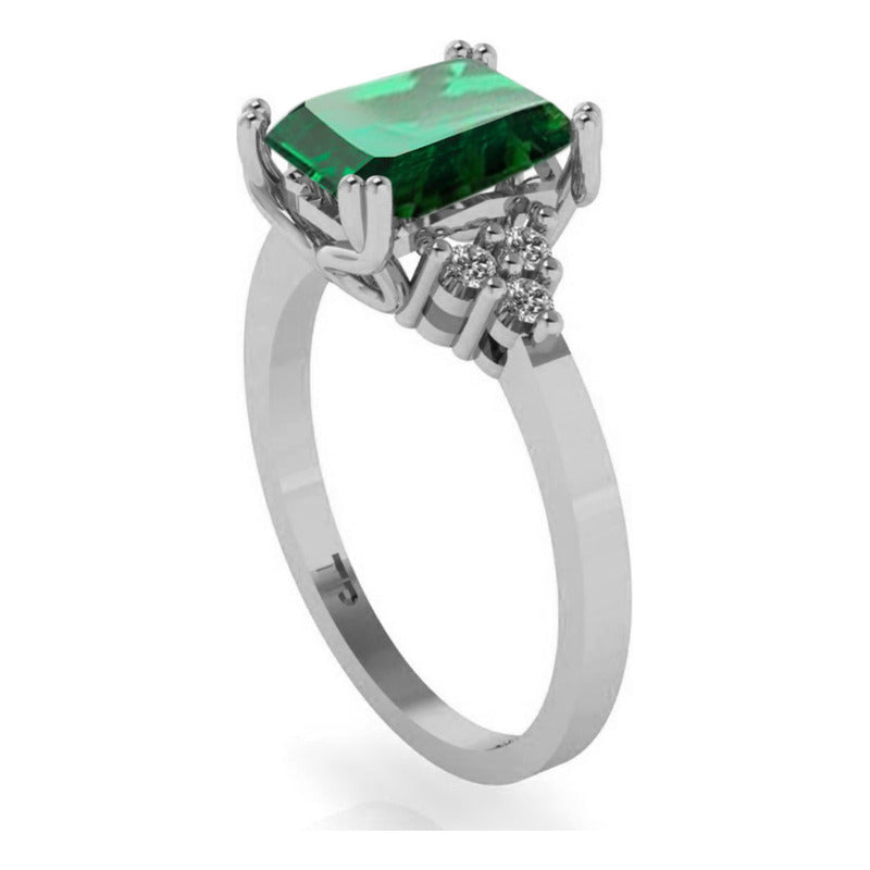 Anel Vintage Clássico Esmeralda Pura Prata 925 - Feminino