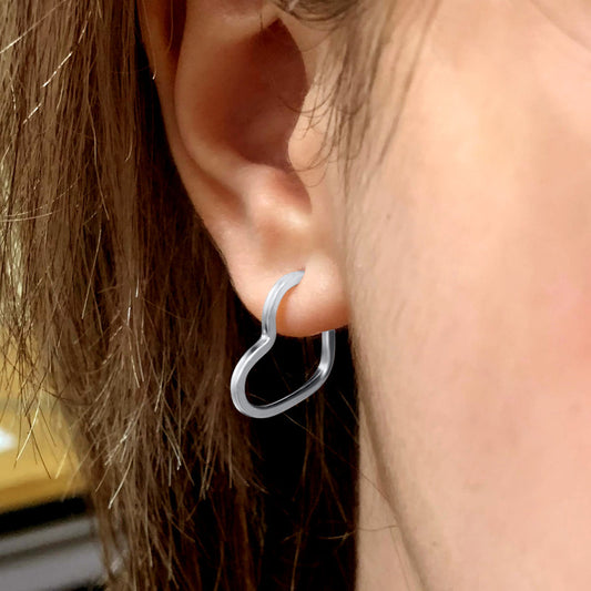 Argola Brinco Coração Prata 925- 2cm - Tubo Quadrado