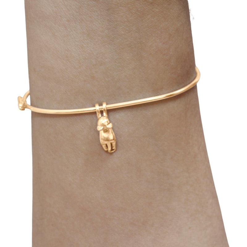 Pulseira Bracelete Rígido Prata 925 Dourada 18k - Gatinho