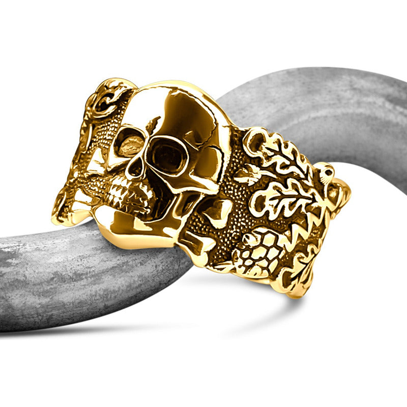 Anel Masculino Caveira Cobra Prata 925 Dourada Ouro 18k