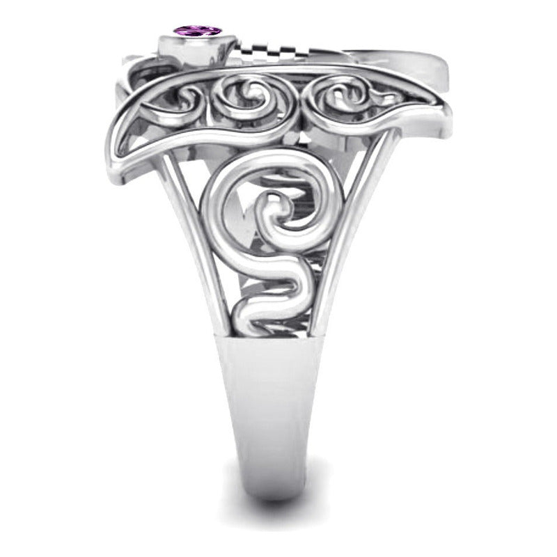 Anel Celta Borboleta Prata 925 Zirconia Roxa - Exclusivo