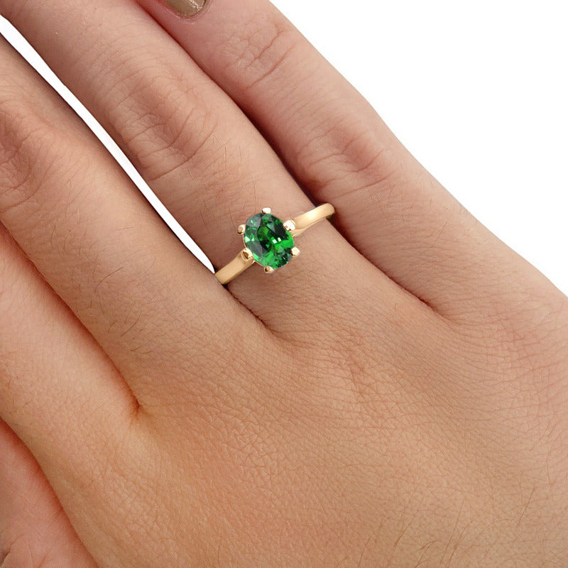 Kit Anel E Brinco Oval Prata 925 Dourada 18k - Esmeralda
