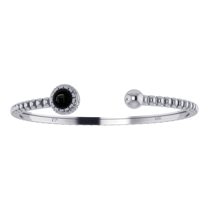 Pulseira Bracelete Black Onix Rígido Prata 925 - Unissex
